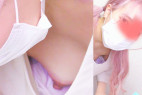 作業中のHちゃんの無防備な乳首を捉えました・・・